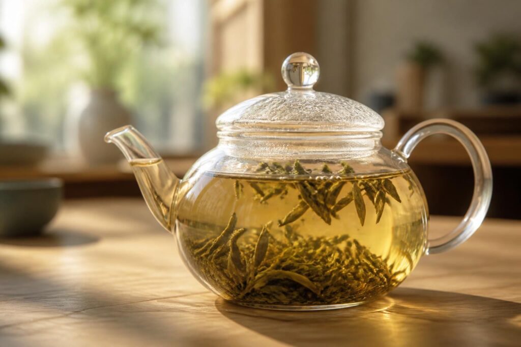 découvrez notre théière en verre élégante, parfaite pour voir infuser vos feuilles de thé préférées et savourer chaque étape de la préparation.
